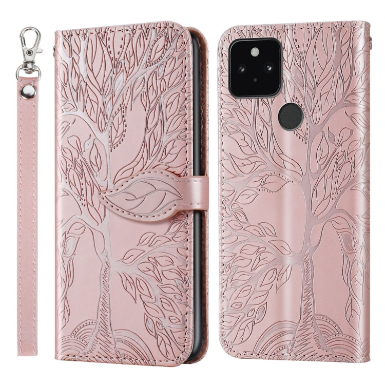 For Google Pixel 5 Life of Tree Embossing Pattern Horizontal Flip Leather Case with Holder & Card Slot & Wallet & Photo Frame & Lanyard