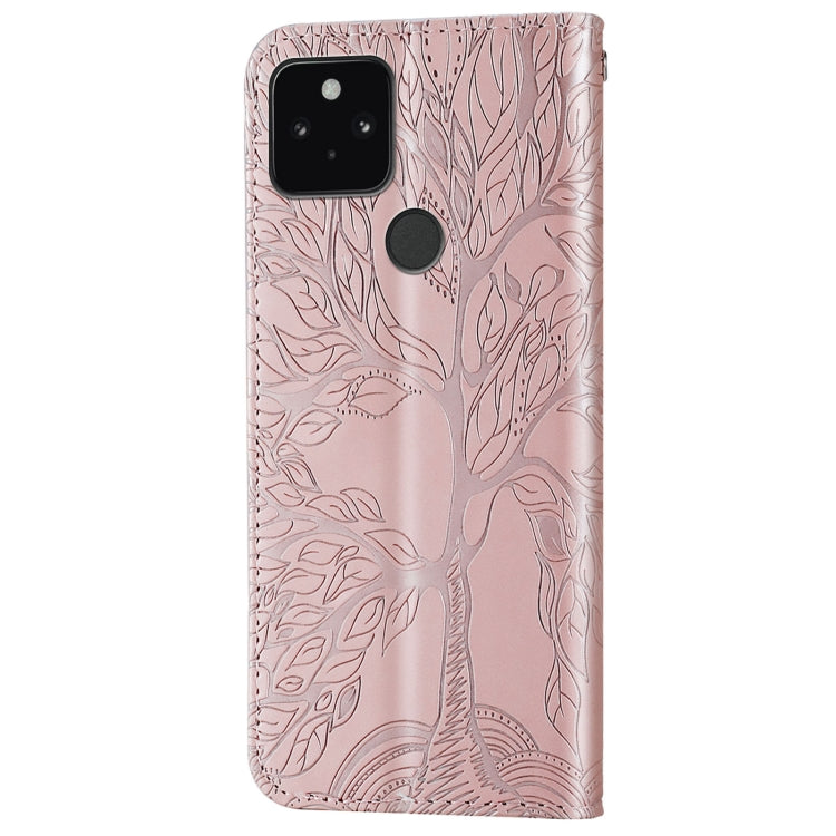 For Google Pixel 5 Life of Tree Embossing Pattern Horizontal Flip Leather Case with Holder & Card Slot & Wallet & Photo Frame & Lanyard