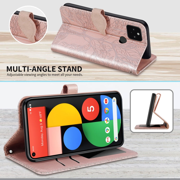 For Google Pixel 5 Life of Tree Embossing Pattern Horizontal Flip Leather Case with Holder & Card Slot & Wallet & Photo Frame & Lanyard