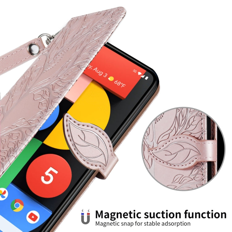 For Google Pixel 5 Life of Tree Embossing Pattern Horizontal Flip Leather Case with Holder & Card Slot & Wallet & Photo Frame & Lanyard