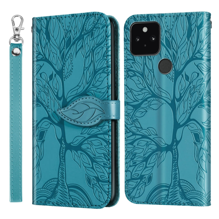 For Google Pixel 5 Life of Tree Embossing Pattern Horizontal Flip Leather Case with Holder & Card Slot & Wallet & Photo Frame & Lanyard