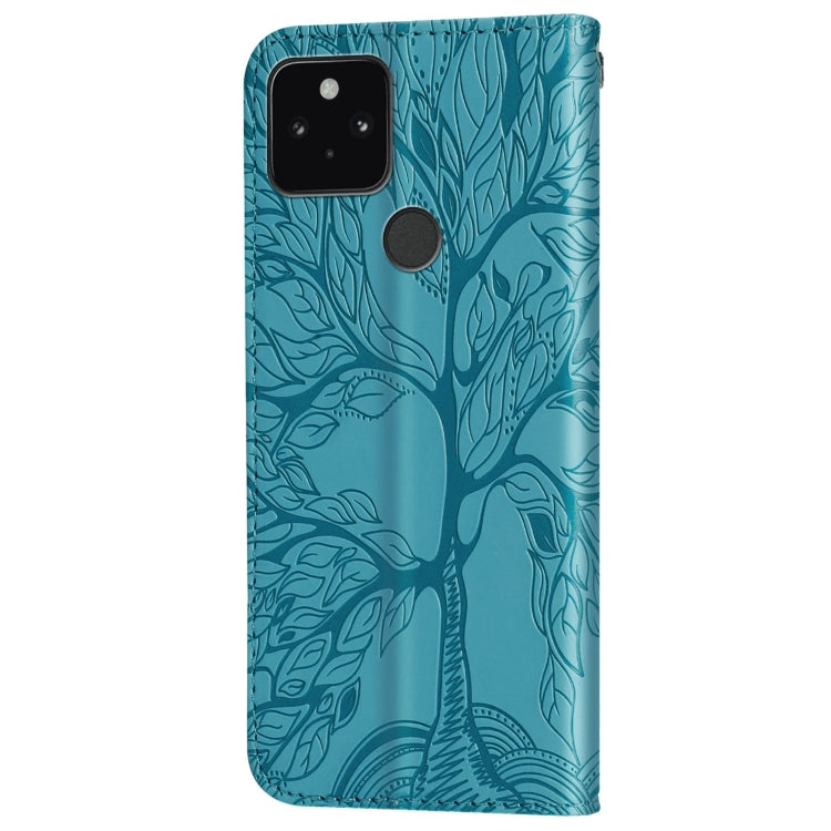 For Google Pixel 5 Life of Tree Embossing Pattern Horizontal Flip Leather Case with Holder & Card Slot & Wallet & Photo Frame & Lanyard