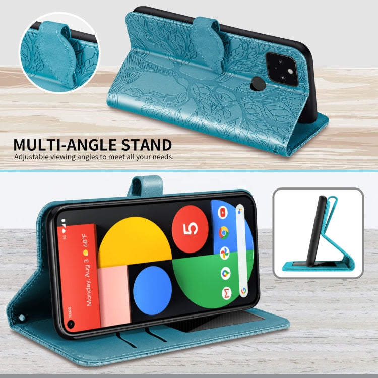 For Google Pixel 5 Life of Tree Embossing Pattern Horizontal Flip Leather Case with Holder & Card Slot & Wallet & Photo Frame & Lanyard