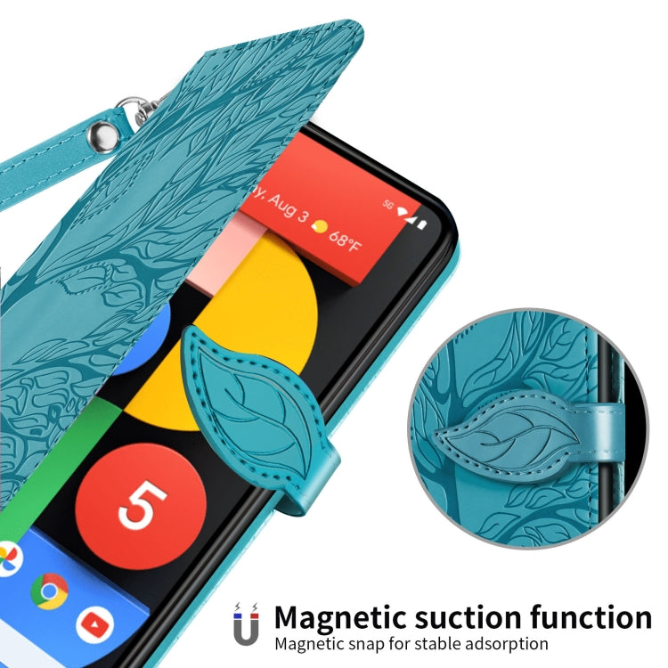For Google Pixel 5 Life of Tree Embossing Pattern Horizontal Flip Leather Case with Holder & Card Slot & Wallet & Photo Frame & Lanyard