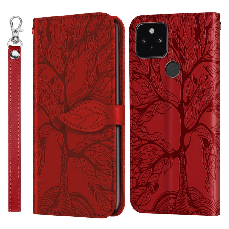For Google Pixel 5 Life of Tree Embossing Pattern Horizontal Flip Leather Case with Holder & Card Slot & Wallet & Photo Frame & Lanyard
