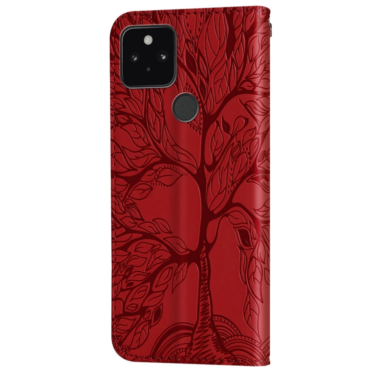 For Google Pixel 5 Life of Tree Embossing Pattern Horizontal Flip Leather Case with Holder & Card Slot & Wallet & Photo Frame & Lanyard