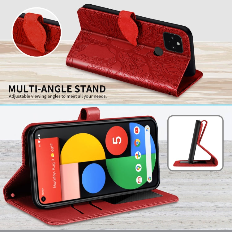 For Google Pixel 5 Life of Tree Embossing Pattern Horizontal Flip Leather Case with Holder & Card Slot & Wallet & Photo Frame & Lanyard