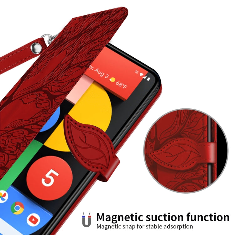For Google Pixel 5 Life of Tree Embossing Pattern Horizontal Flip Leather Case with Holder & Card Slot & Wallet & Photo Frame & Lanyard