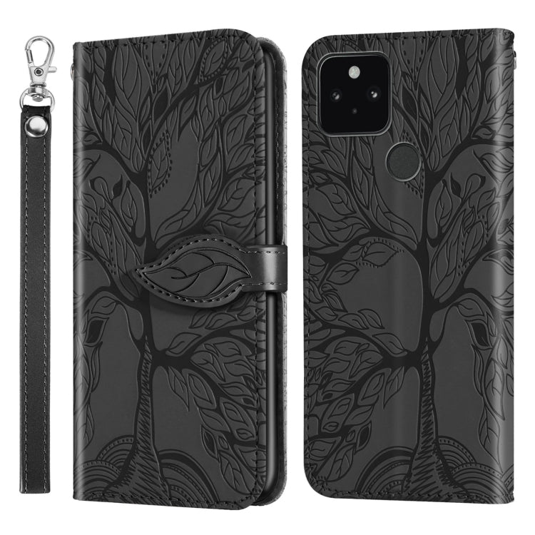 For Google Pixel 5 Life of Tree Embossing Pattern Horizontal Flip Leather Case with Holder & Card Slot & Wallet & Photo Frame & Lanyard