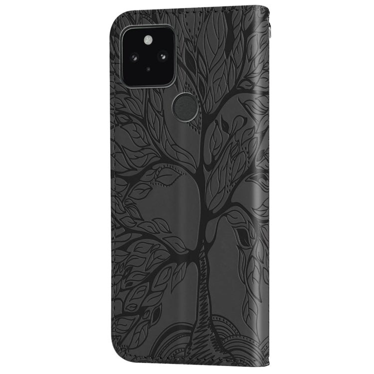 For Google Pixel 5 Life of Tree Embossing Pattern Horizontal Flip Leather Case with Holder & Card Slot & Wallet & Photo Frame & Lanyard