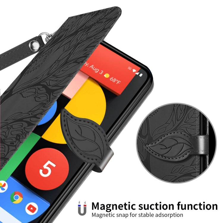 For Google Pixel 5 Life of Tree Embossing Pattern Horizontal Flip Leather Case with Holder & Card Slot & Wallet & Photo Frame & Lanyard
