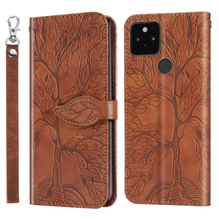 For Google Pixel 5 Life of Tree Embossing Pattern Horizontal Flip Leather Case with Holder & Card Slot & Wallet & Photo Frame & Lanyard