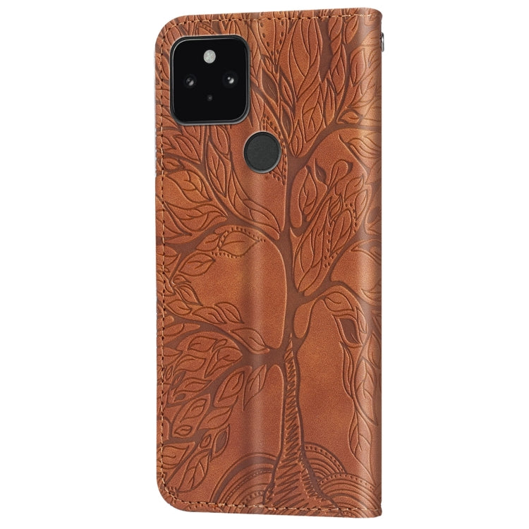For Google Pixel 5 Life of Tree Embossing Pattern Horizontal Flip Leather Case with Holder & Card Slot & Wallet & Photo Frame & Lanyard