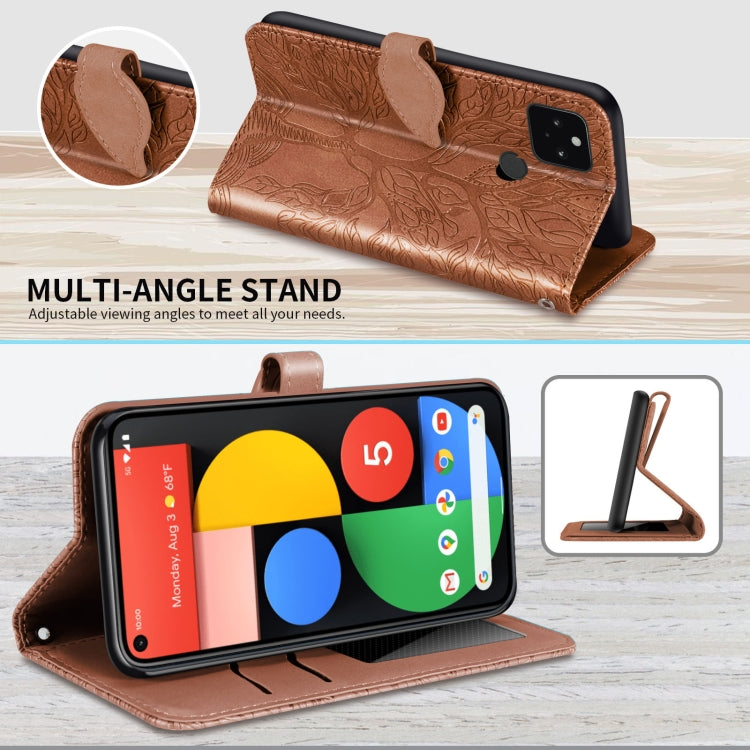 For Google Pixel 5 Life of Tree Embossing Pattern Horizontal Flip Leather Case with Holder & Card Slot & Wallet & Photo Frame & Lanyard
