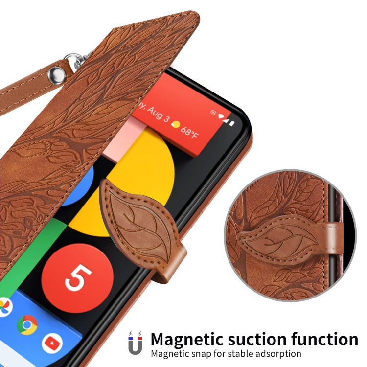 For Google Pixel 5 Life of Tree Embossing Pattern Horizontal Flip Leather Case with Holder & Card Slot & Wallet & Photo Frame & Lanyard