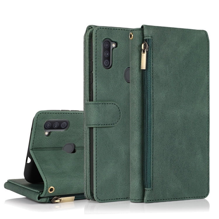 For Samsung Galaxy A11 Skin-feel Crazy Horse Texture Zipper Wallet Bag Horizontal Flip Leather Case with Holder & Card Slots & Wallet & Lanyard