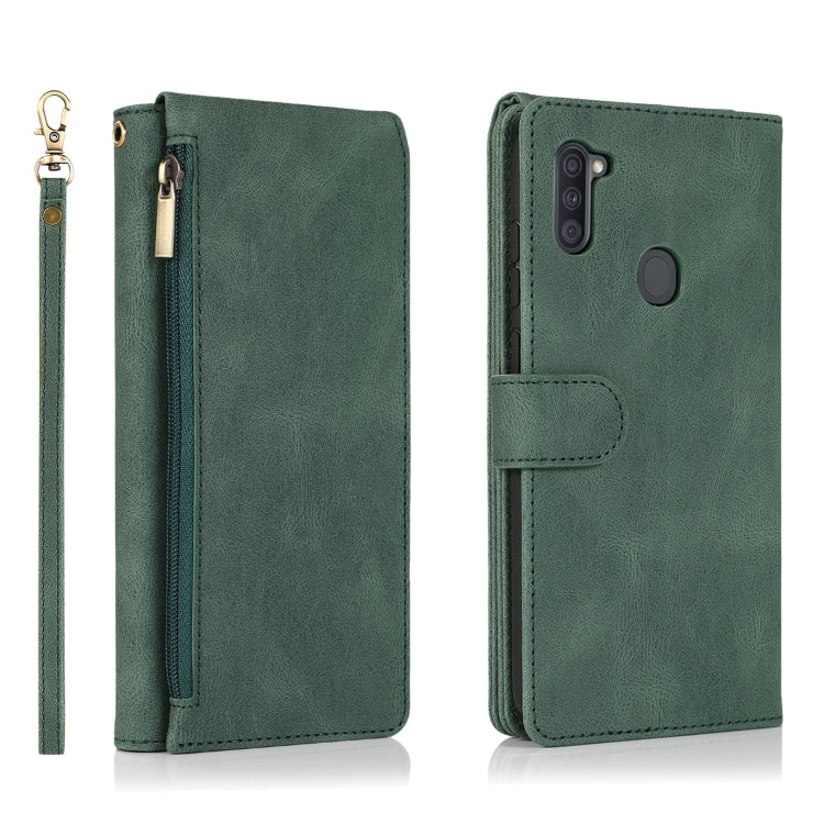 For Samsung Galaxy A11 Skin-feel Crazy Horse Texture Zipper Wallet Bag Horizontal Flip Leather Case with Holder & Card Slots & Wallet & Lanyard
