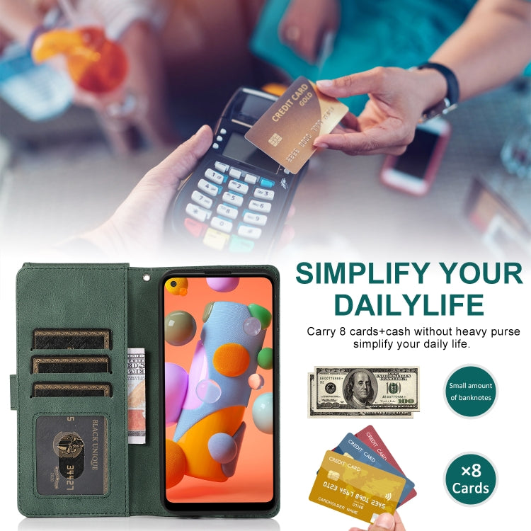 For Samsung Galaxy A11 Skin-feel Crazy Horse Texture Zipper Wallet Bag Horizontal Flip Leather Case with Holder & Card Slots & Wallet & Lanyard