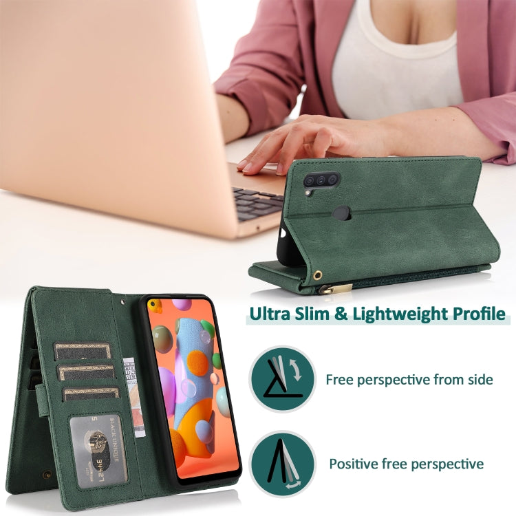 For Samsung Galaxy A11 Skin-feel Crazy Horse Texture Zipper Wallet Bag Horizontal Flip Leather Case with Holder & Card Slots & Wallet & Lanyard