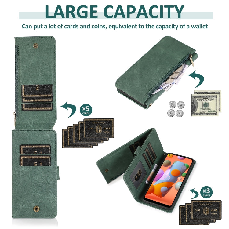 For Samsung Galaxy A11 Skin-feel Crazy Horse Texture Zipper Wallet Bag Horizontal Flip Leather Case with Holder & Card Slots & Wallet & Lanyard