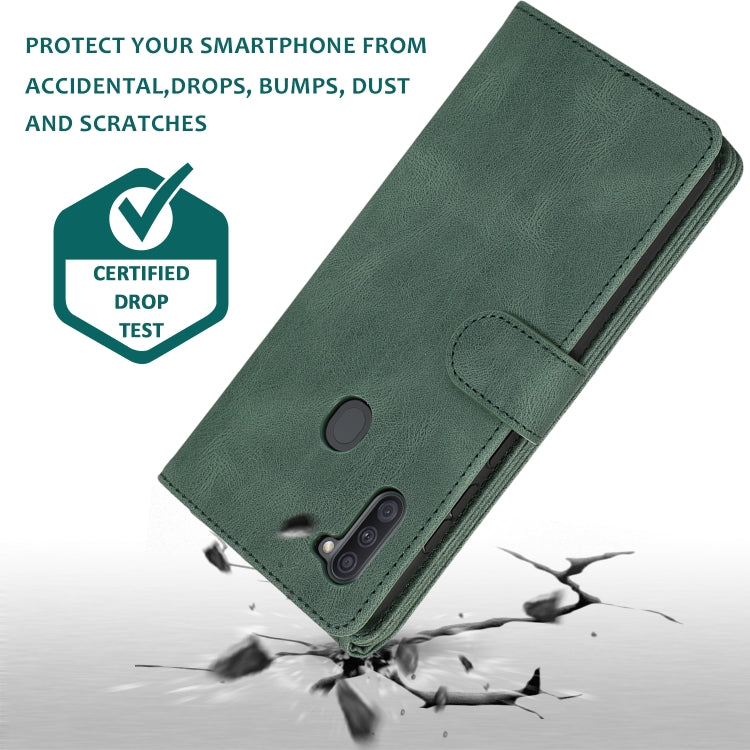 For Samsung Galaxy A11 Skin-feel Crazy Horse Texture Zipper Wallet Bag Horizontal Flip Leather Case with Holder & Card Slots & Wallet & Lanyard
