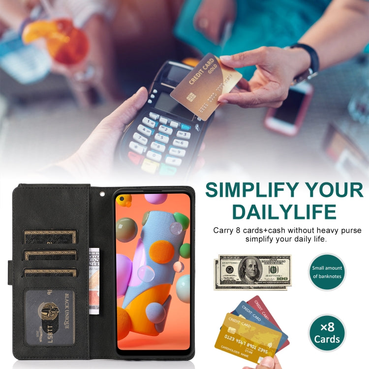 For Samsung Galaxy A11 Skin-feel Crazy Horse Texture Zipper Wallet Bag Horizontal Flip Leather Case with Holder & Card Slots & Wallet & Lanyard