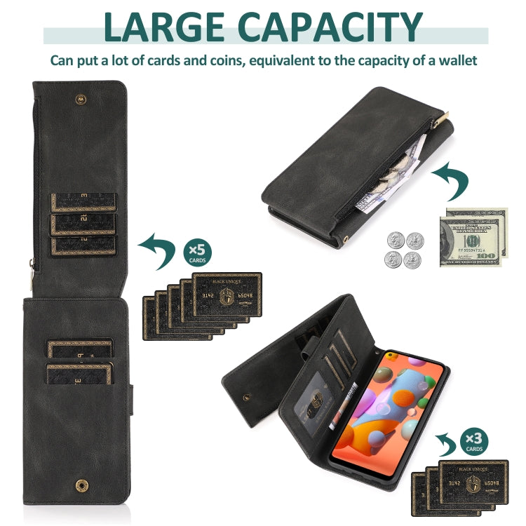 For Samsung Galaxy A11 Skin-feel Crazy Horse Texture Zipper Wallet Bag Horizontal Flip Leather Case with Holder & Card Slots & Wallet & Lanyard
