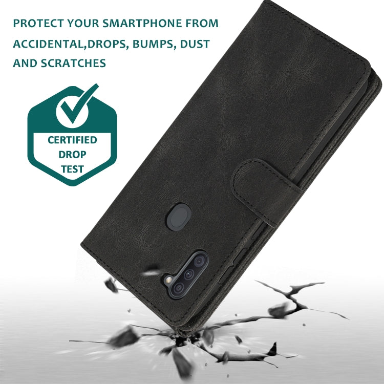 For Samsung Galaxy A11 Skin-feel Crazy Horse Texture Zipper Wallet Bag Horizontal Flip Leather Case with Holder & Card Slots & Wallet & Lanyard