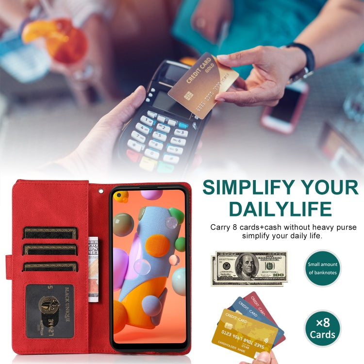 For Samsung Galaxy A11 Skin-feel Crazy Horse Texture Zipper Wallet Bag Horizontal Flip Leather Case with Holder & Card Slots & Wallet & Lanyard
