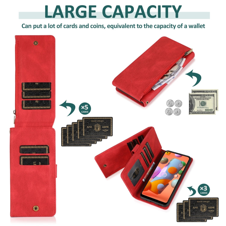For Samsung Galaxy A11 Skin-feel Crazy Horse Texture Zipper Wallet Bag Horizontal Flip Leather Case with Holder & Card Slots & Wallet & Lanyard