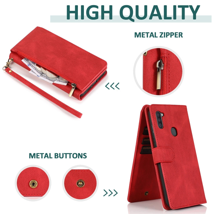 For Samsung Galaxy A11 Skin-feel Crazy Horse Texture Zipper Wallet Bag Horizontal Flip Leather Case with Holder & Card Slots & Wallet & Lanyard