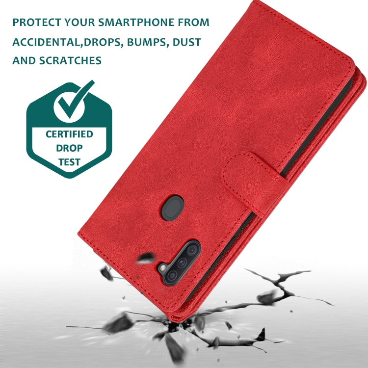 For Samsung Galaxy A11 Skin-feel Crazy Horse Texture Zipper Wallet Bag Horizontal Flip Leather Case with Holder & Card Slots & Wallet & Lanyard