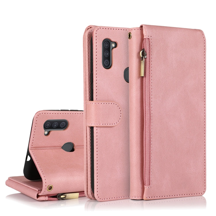 For Samsung Galaxy A11 Skin-feel Crazy Horse Texture Zipper Wallet Bag Horizontal Flip Leather Case with Holder & Card Slots & Wallet & Lanyard