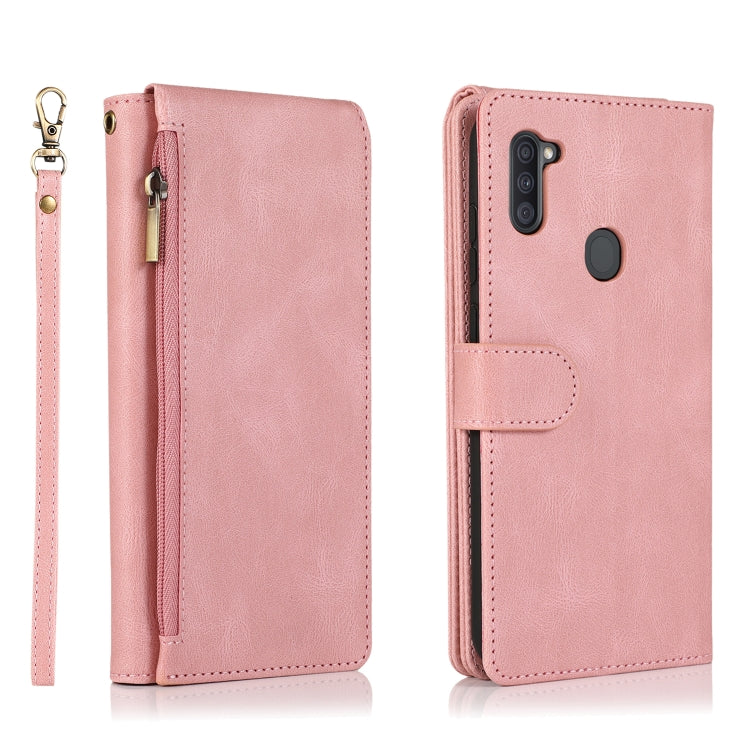 For Samsung Galaxy A11 Skin-feel Crazy Horse Texture Zipper Wallet Bag Horizontal Flip Leather Case with Holder & Card Slots & Wallet & Lanyard