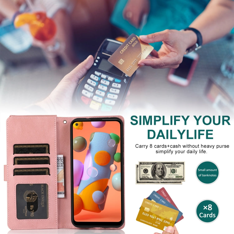 For Samsung Galaxy A11 Skin-feel Crazy Horse Texture Zipper Wallet Bag Horizontal Flip Leather Case with Holder & Card Slots & Wallet & Lanyard