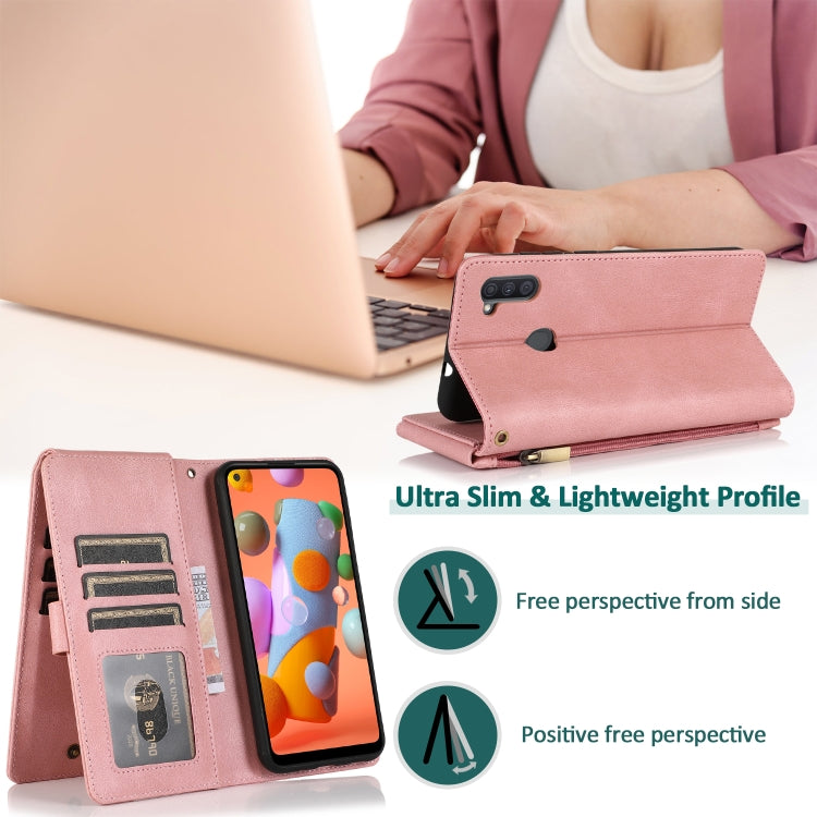 For Samsung Galaxy A11 Skin-feel Crazy Horse Texture Zipper Wallet Bag Horizontal Flip Leather Case with Holder & Card Slots & Wallet & Lanyard