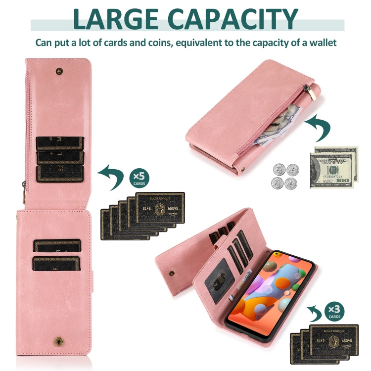 For Samsung Galaxy A11 Skin-feel Crazy Horse Texture Zipper Wallet Bag Horizontal Flip Leather Case with Holder & Card Slots & Wallet & Lanyard