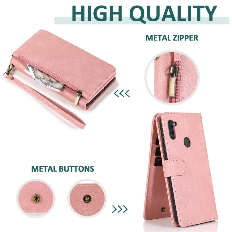 For Samsung Galaxy A11 Skin-feel Crazy Horse Texture Zipper Wallet Bag Horizontal Flip Leather Case with Holder & Card Slots & Wallet & Lanyard