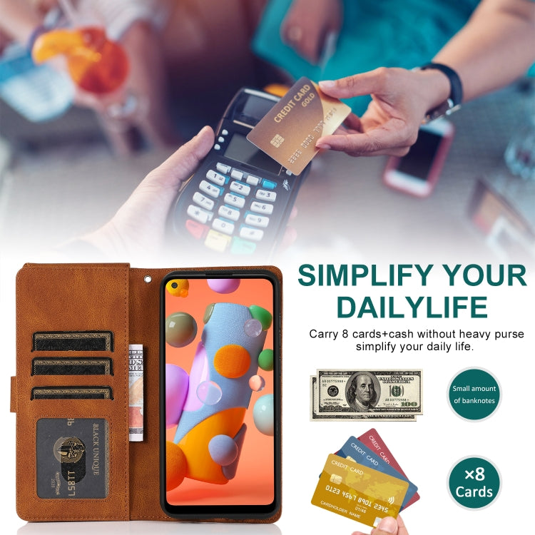 For Samsung Galaxy A11 Skin-feel Crazy Horse Texture Zipper Wallet Bag Horizontal Flip Leather Case with Holder & Card Slots & Wallet & Lanyard