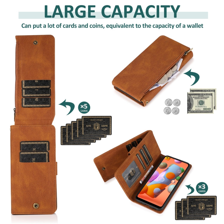 For Samsung Galaxy A11 Skin-feel Crazy Horse Texture Zipper Wallet Bag Horizontal Flip Leather Case with Holder & Card Slots & Wallet & Lanyard