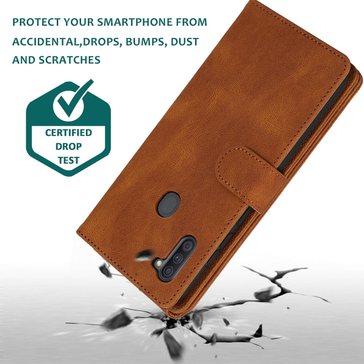 For Samsung Galaxy A11 Skin-feel Crazy Horse Texture Zipper Wallet Bag Horizontal Flip Leather Case with Holder & Card Slots & Wallet & Lanyard