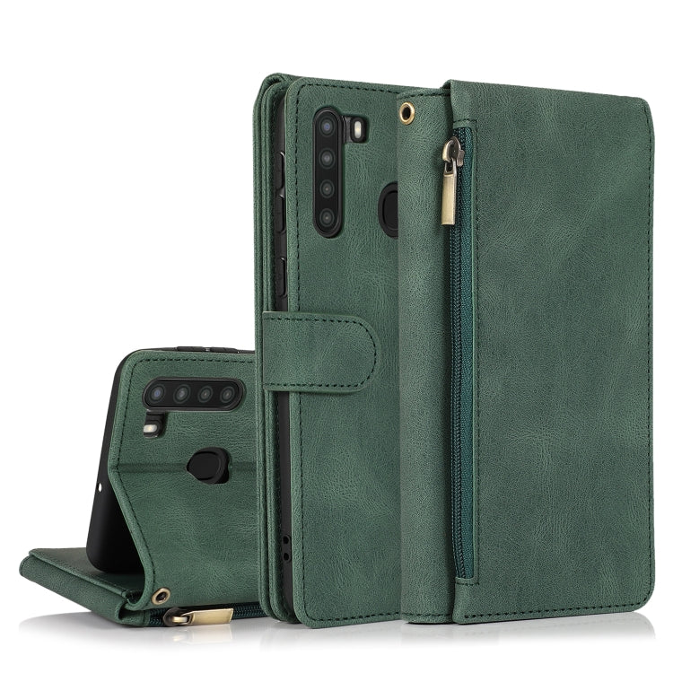 For Samsung Galaxy A21 Skin-feel Crazy Horse Texture Zipper Wallet Bag Horizontal Flip Leather Case with Holder & Card Slots & Wallet & Lanyard