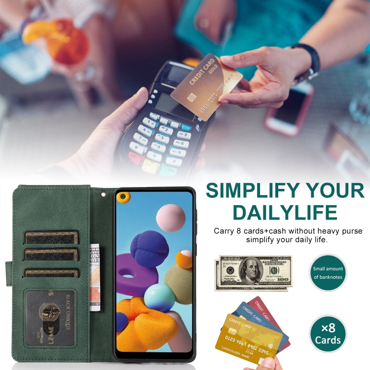 For Samsung Galaxy A21 Skin-feel Crazy Horse Texture Zipper Wallet Bag Horizontal Flip Leather Case with Holder & Card Slots & Wallet & Lanyard