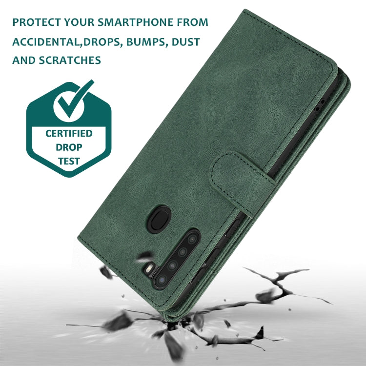 For Samsung Galaxy A21 Skin-feel Crazy Horse Texture Zipper Wallet Bag Horizontal Flip Leather Case with Holder & Card Slots & Wallet & Lanyard