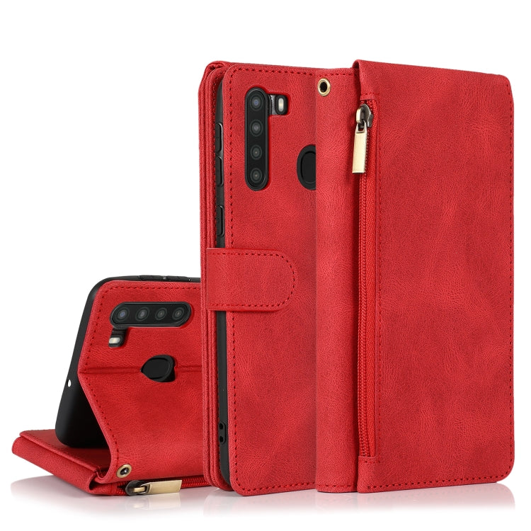 For Samsung Galaxy A21 Skin-feel Crazy Horse Texture Zipper Wallet Bag Horizontal Flip Leather Case with Holder & Card Slots & Wallet & Lanyard