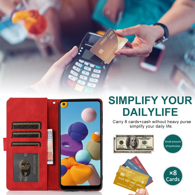 For Samsung Galaxy A21 Skin-feel Crazy Horse Texture Zipper Wallet Bag Horizontal Flip Leather Case with Holder & Card Slots & Wallet & Lanyard