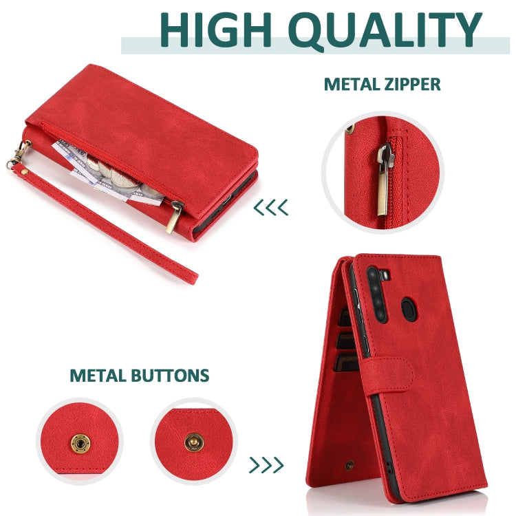 For Samsung Galaxy A21 Skin-feel Crazy Horse Texture Zipper Wallet Bag Horizontal Flip Leather Case with Holder & Card Slots & Wallet & Lanyard