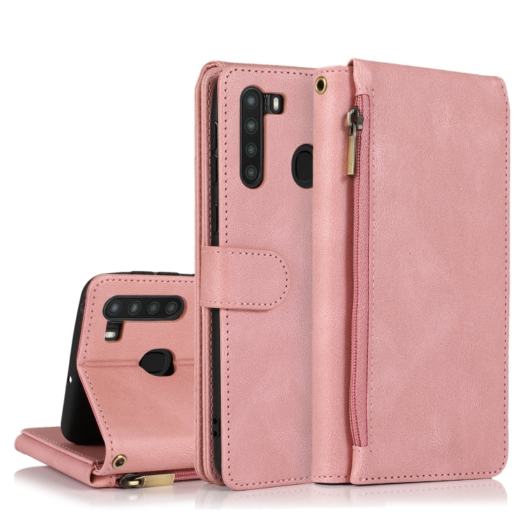 For Samsung Galaxy A21 Skin-feel Crazy Horse Texture Zipper Wallet Bag Horizontal Flip Leather Case with Holder & Card Slots & Wallet & Lanyard