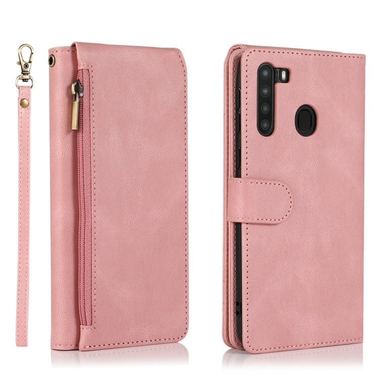 For Samsung Galaxy A21 Skin-feel Crazy Horse Texture Zipper Wallet Bag Horizontal Flip Leather Case with Holder & Card Slots & Wallet & Lanyard