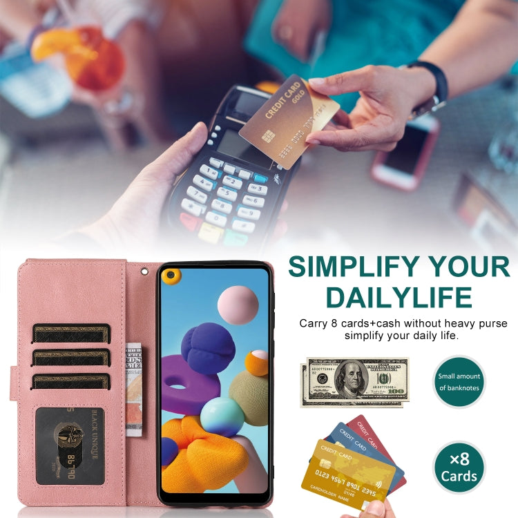For Samsung Galaxy A21 Skin-feel Crazy Horse Texture Zipper Wallet Bag Horizontal Flip Leather Case with Holder & Card Slots & Wallet & Lanyard